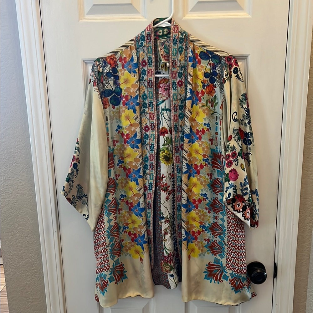 Johnny Was Silk Floral Multicolor Women's Kimono Jacket
